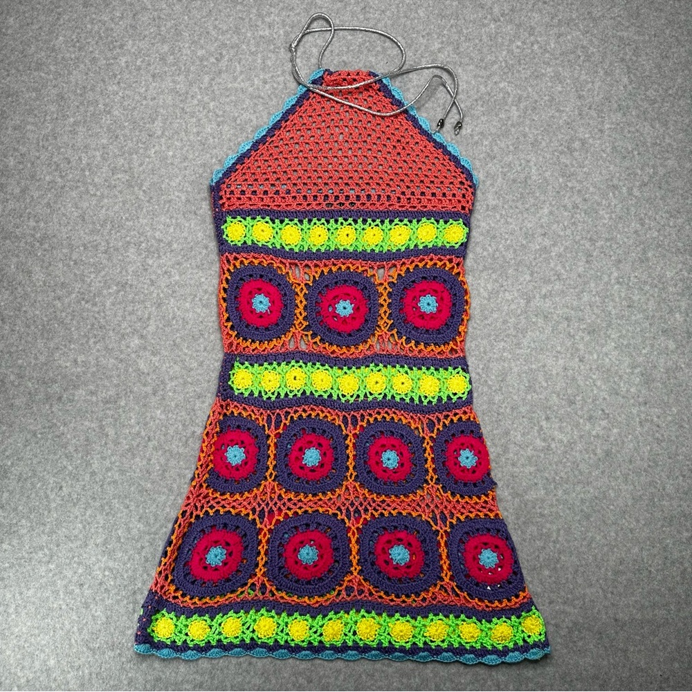 Current Mood at Dolls Kill Free Your Mind Crochet Halter Mini Dress Small - Picture 1 of 14